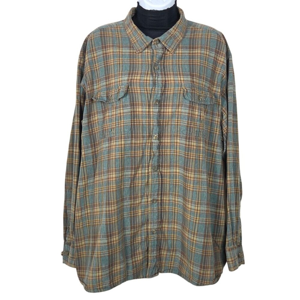 Red Head Mens Plaid Button-Up Shirt 2XL Cotton Long Sleeve Gray & Cream